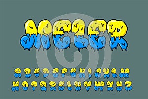 Alphabet Yellow Blue Fat Graffiti Font Type Vector