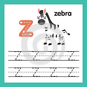 Alphabet Z exercise with cartoon vocabulary
