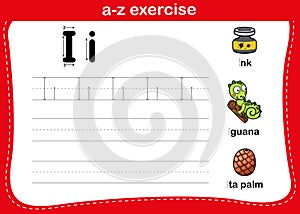 Alphabet a-z exercise with cartoon vocabulary