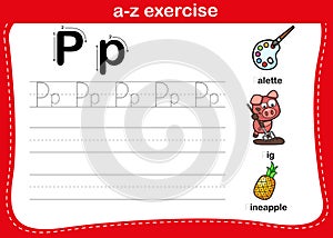 Alphabet a-z exercise with cartoon vocabulary