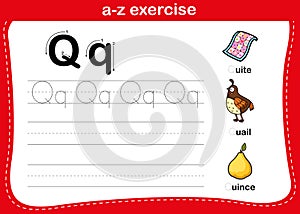 Alphabet a-z exercise with cartoon vocabulary