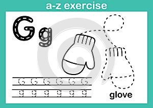 Alphabet a-z exercise with cartoon vocabulary for coloring book