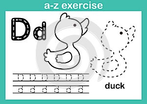 Alphabet a-z exercise with cartoon vocabulary for coloring book