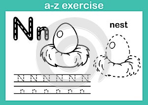 Alphabet a-z exercise with cartoon vocabulary for coloring book