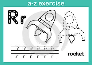 Alphabet a-z exercise with cartoon vocabulary for coloring book