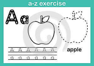 Alphabet a-z exercise with cartoon vocabulary for coloring book