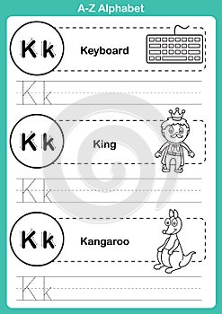 Alphabet a-z exercise with cartoon vocabulary for coloring book photo