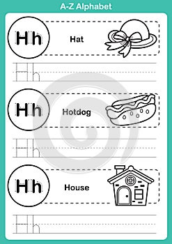 Alphabet a-z exercise with cartoon vocabulary for coloring book photo