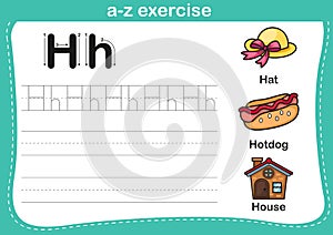 Alphabet a-z exercise with cartoon vocabulary illustration