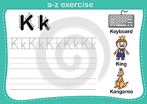 Alphabet a-z exercise with cartoon vocabulary illustration