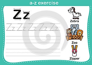 Alphabet a-z exercise with cartoon vocabulary illustration