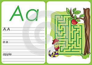 Alphabet A-Z - puzzle Worksheet - a - apple