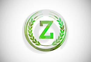 Alphabet Z sign with a wheat wreath. Polygonal low poly organic wheat farming logo concept. Agriculture logo design vector