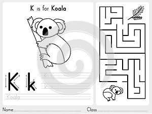 Alphabet A-Z Tracing and puzzle Worksheet, Exercises for kids - Coloring book