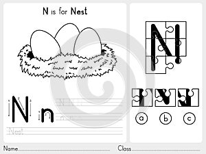 Alphabet A-Z Tracing and puzzle Worksheet, Exercises for kids - Coloring book