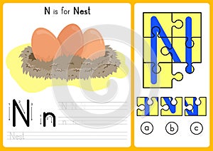 Alphabet A-Z Tracing and puzzle Worksheet, Exercises for kids - illustration and vector