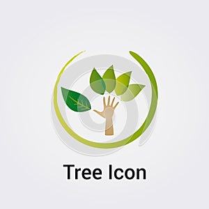 Tree and Hand Icon Nature Foliage, Leaves Design Blue Green Colors for Logo Green Business Psychology Mental Health