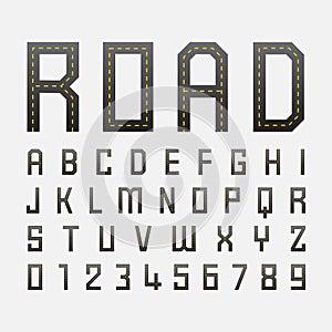 Alphabetic fonts and numbers with road style photo