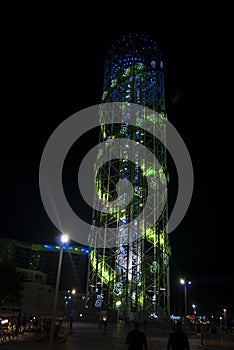 Alphabetic Tower of Batumi in the night, Georgia photo