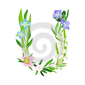 Alphabetical Character U Arranged from Fresh Meadow Flora Vector Illustration