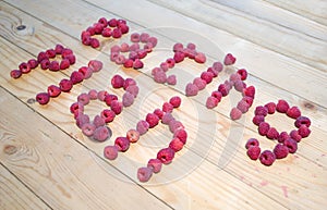 Alphabetical letters made of raspberries