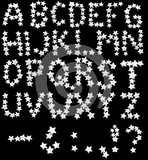 Alphabetical set of letters made of white paper stars