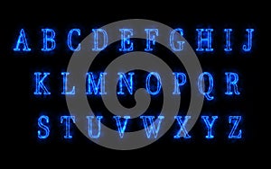 Alphabets Set For science and High Technology. Futuristic Letters with Blue Energetic Proton Glow Effect