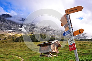 Alpiglen road sign rustic house