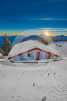 Alpin hut in the snow photo