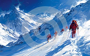 Alpine Adventure: Ski Descent on Snowy Slopes