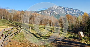 Alpine autumn mountain rural landscape