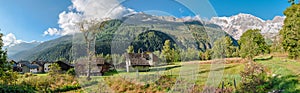 Alpine chain. Mountain village of Macugnaga and Monte Rosa, Italy