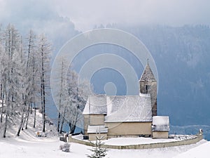 Alpine Church after snowfall