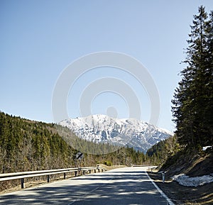 Alpine country road in the Austrian Alps - Stock Photo