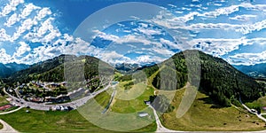 Alpine 360-degree panoramic view from drone photo