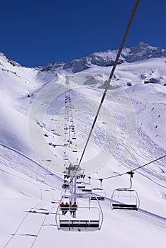 Alpine downhill slope: view from the lift