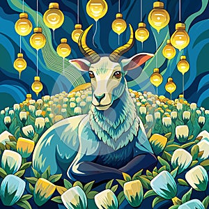 Alpine Goat stunned rests sea Light Bulbs vector