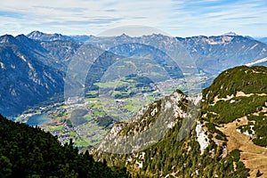 Mountain landscape at sunny day in Austrian Alps. Salzkammergut region