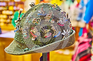 Alpine hat with pins, Hallstatt, Salzkammergut, Austria