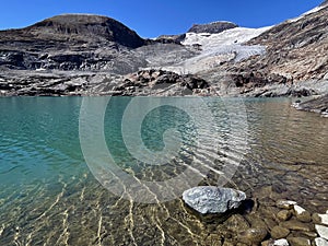 Alpine Ice Reflections: Panoramic Glacier Lake Views, Hautes Alps, France photo
