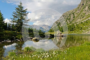 Alpine lake of Arpy in Aosta Valley