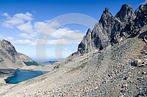 Alpine lake in Dientes de Navarino in Chile, Patagonia photo