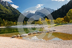 Alpine Lake Jasna in autumn in Slovenia