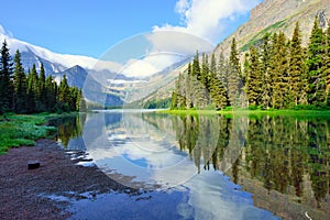 Alpine lake Josephine on the Grinnell Glacier trail in Glacier National Park