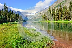 Alpine lake Josephine on the Grinnell Glacier trail in Glacier National Park