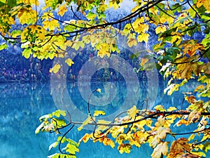 Alpine lake Klontalersee in Klontal valley and mountain range Glarus Alps