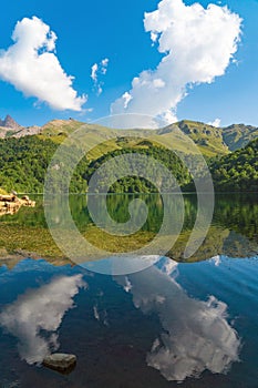 The alpine lake MaralGol is located in the GoyGol National Park in Azerbaijan Republic