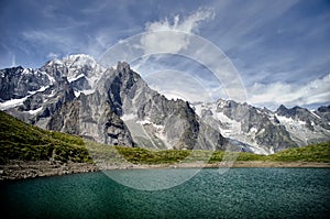 Alpine lake and mountain range