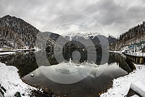 Alpine Lake Ritsa in winter , Abkhazia