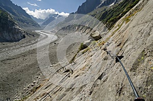 Alpine landscape with climbing trail in the French Alps